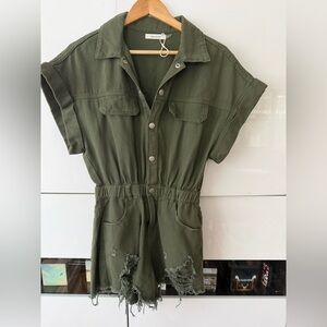 Olive Green Short-Sleeve Romper